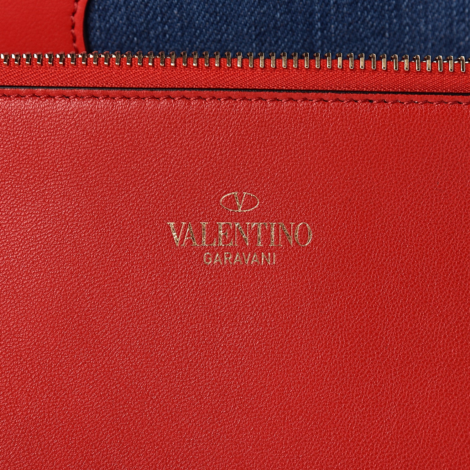 Valentino Garavani Denim Vlogo Small Escape Tote Blue Red 7 of 10