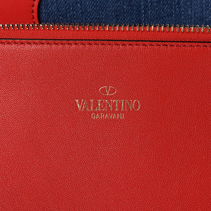 Valentino Garavani Denim Vlogo Small Escape Tote Blue Red 7 of 10