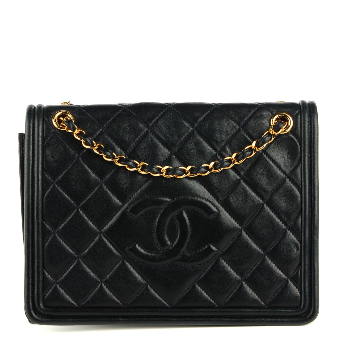 Lambskin Quilted Shoulder Bag Navy Blue