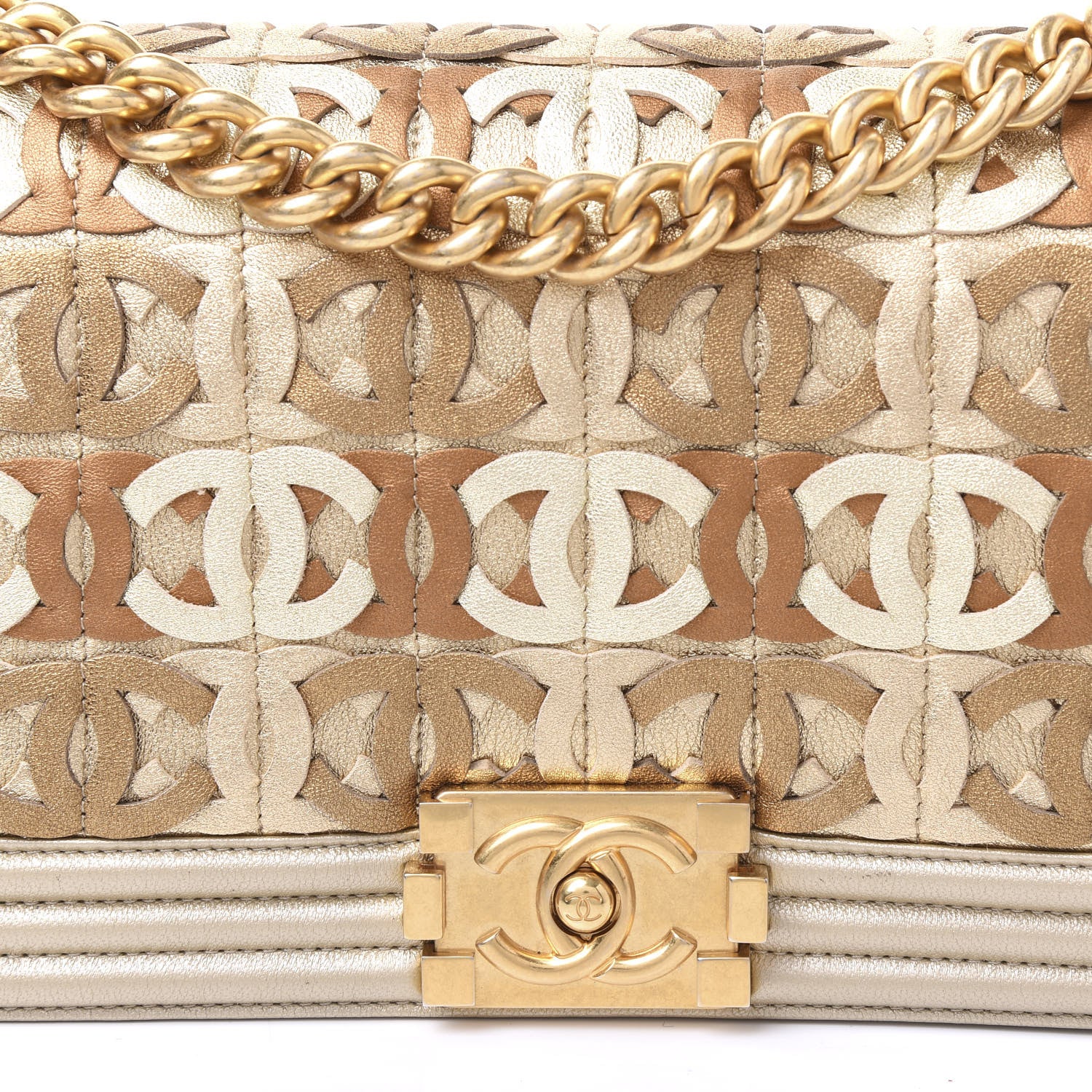 Chanel Metallic Lambskin Medium Golden CC Boy Flap Gold 7 of 10