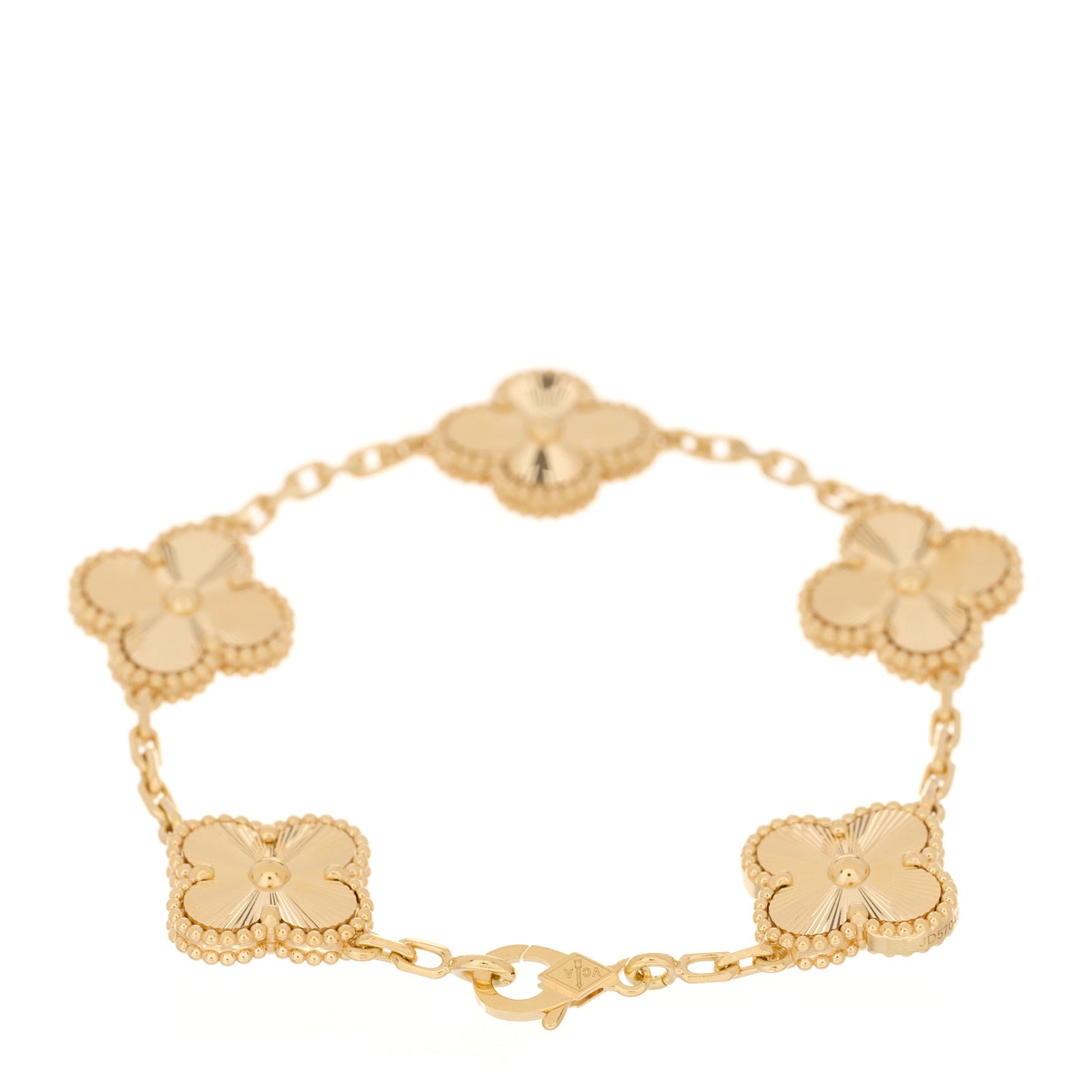 18K Yellow Gold 5 Motifs Guilloche Vintage Alhambra Bracelet