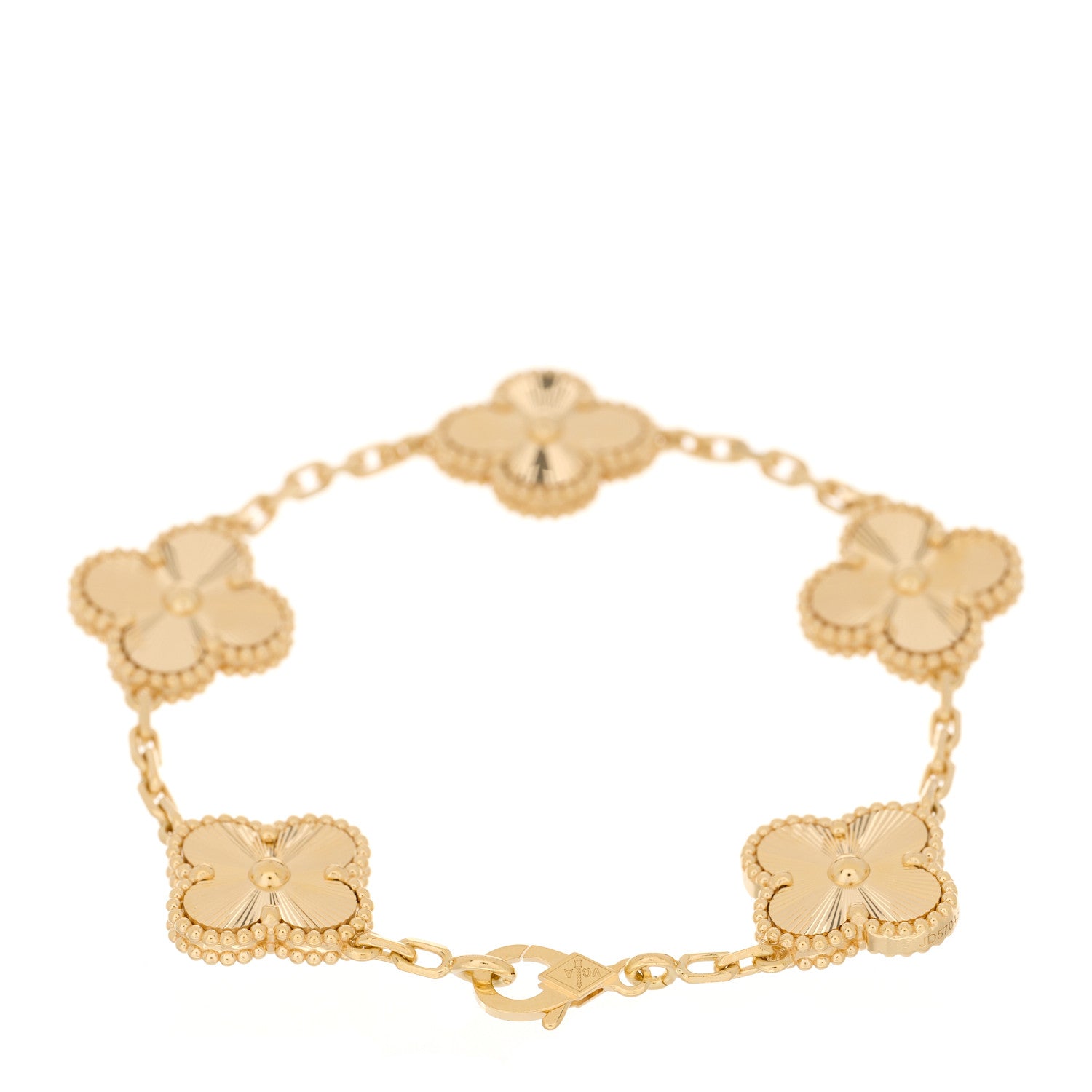 Van Cleef & Arpels 18K Yellow Gold 5 Motifs Guilloche Vintage Alhambra Bracelet 2 of 5