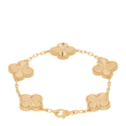 Van Cleef & Arpels 18K Yellow Gold 5 Motifs Guilloche Vintage Alhambra Bracelet 2 of 5