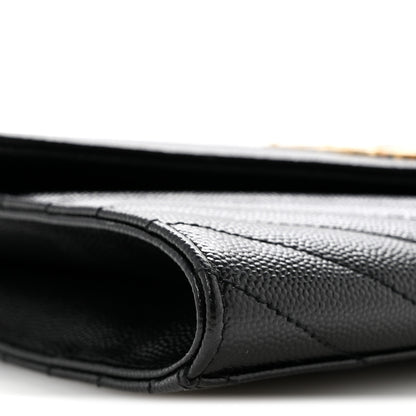 Saint Laurent Grain De Poudre Matelasse Chevron Monogram Envelope Clutch Black 9 of 13