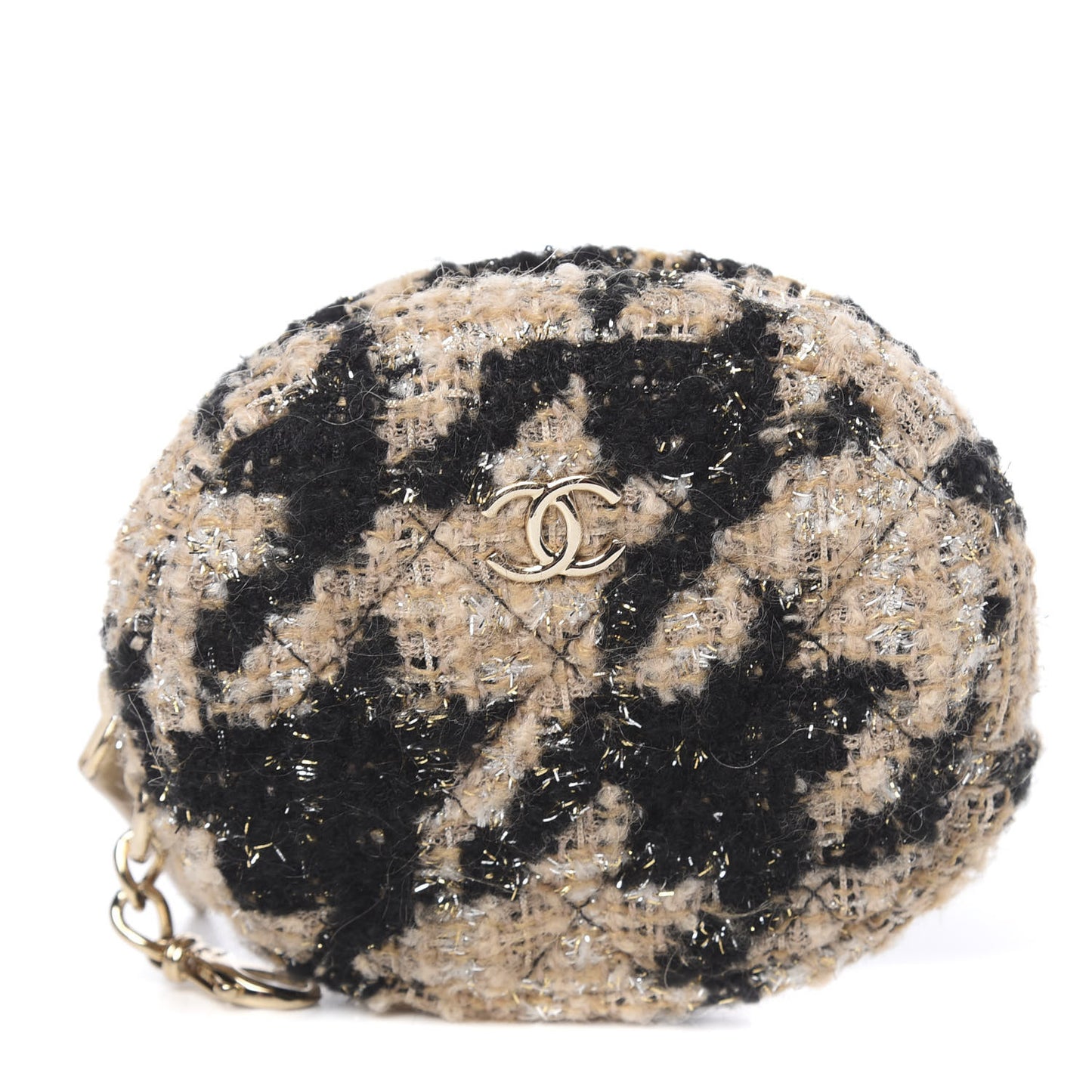 Tweed Shearling Quilted Coin Purse Beige Black