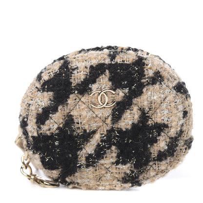 Chanel Tweed Shearling Quilted Coin Purse Beige Black 1 of 6