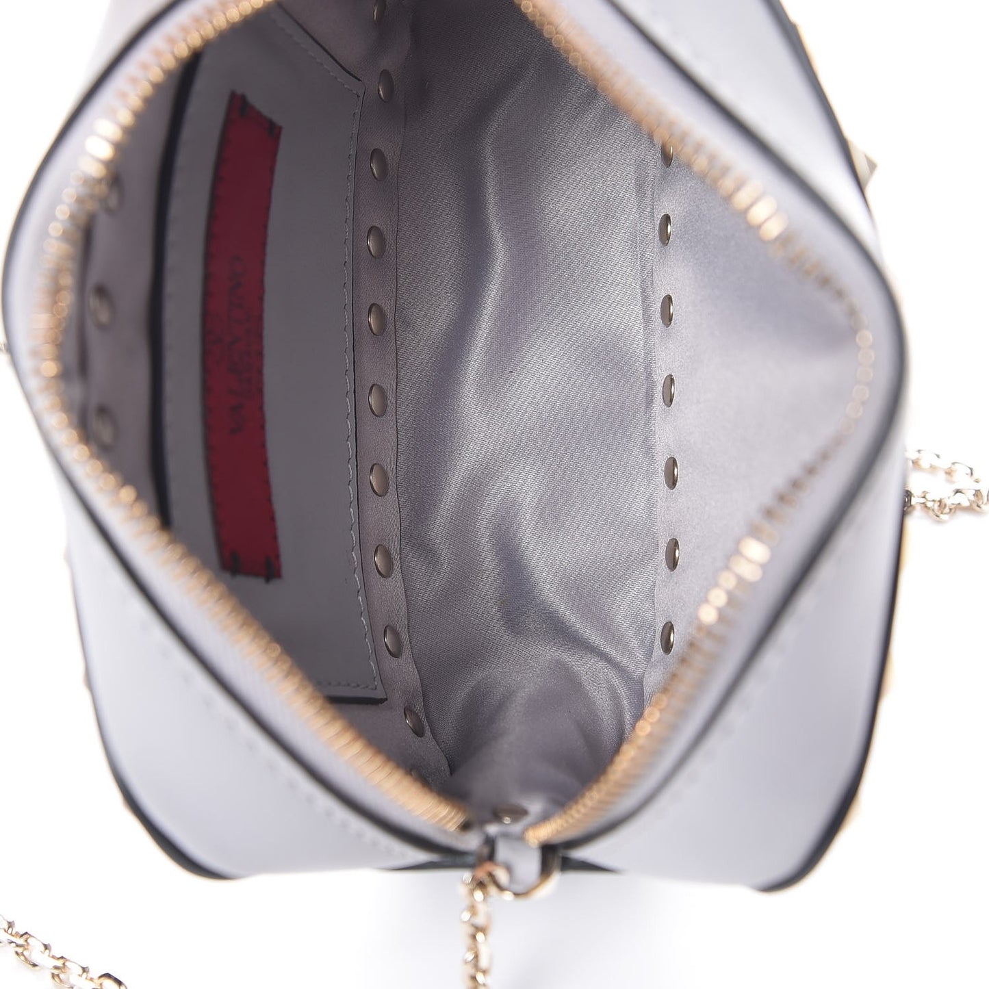 Calfskin Rockstud Camera Chain Crossbody Bag Pastel Grey
