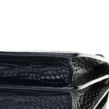 Saint Laurent Calfskin Crocodile Embossed Medium Monogram Sunset Navy 16 of 18