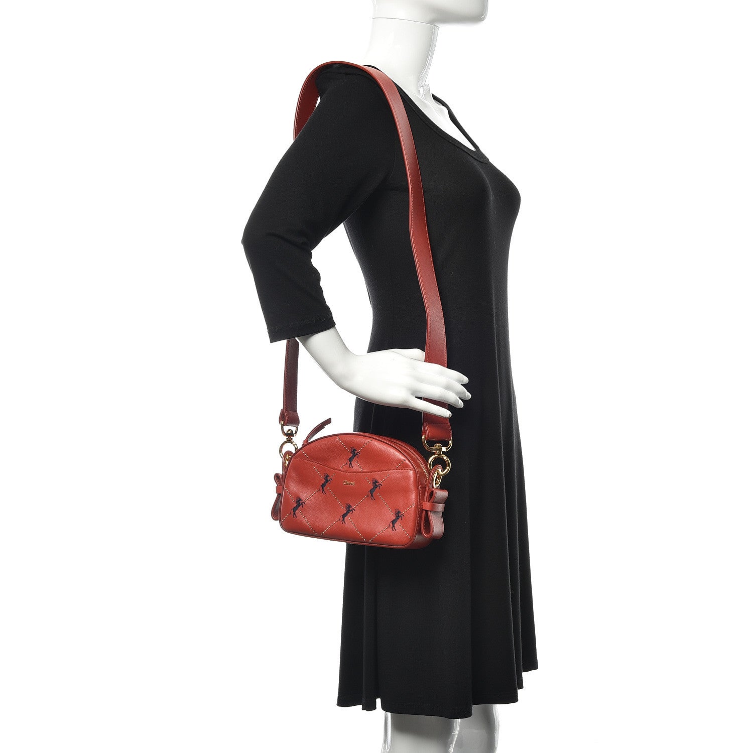 Chloe Smooth Calfskin Little Horses Embroidered Shoulder Bag Earthy Red 2 of 9