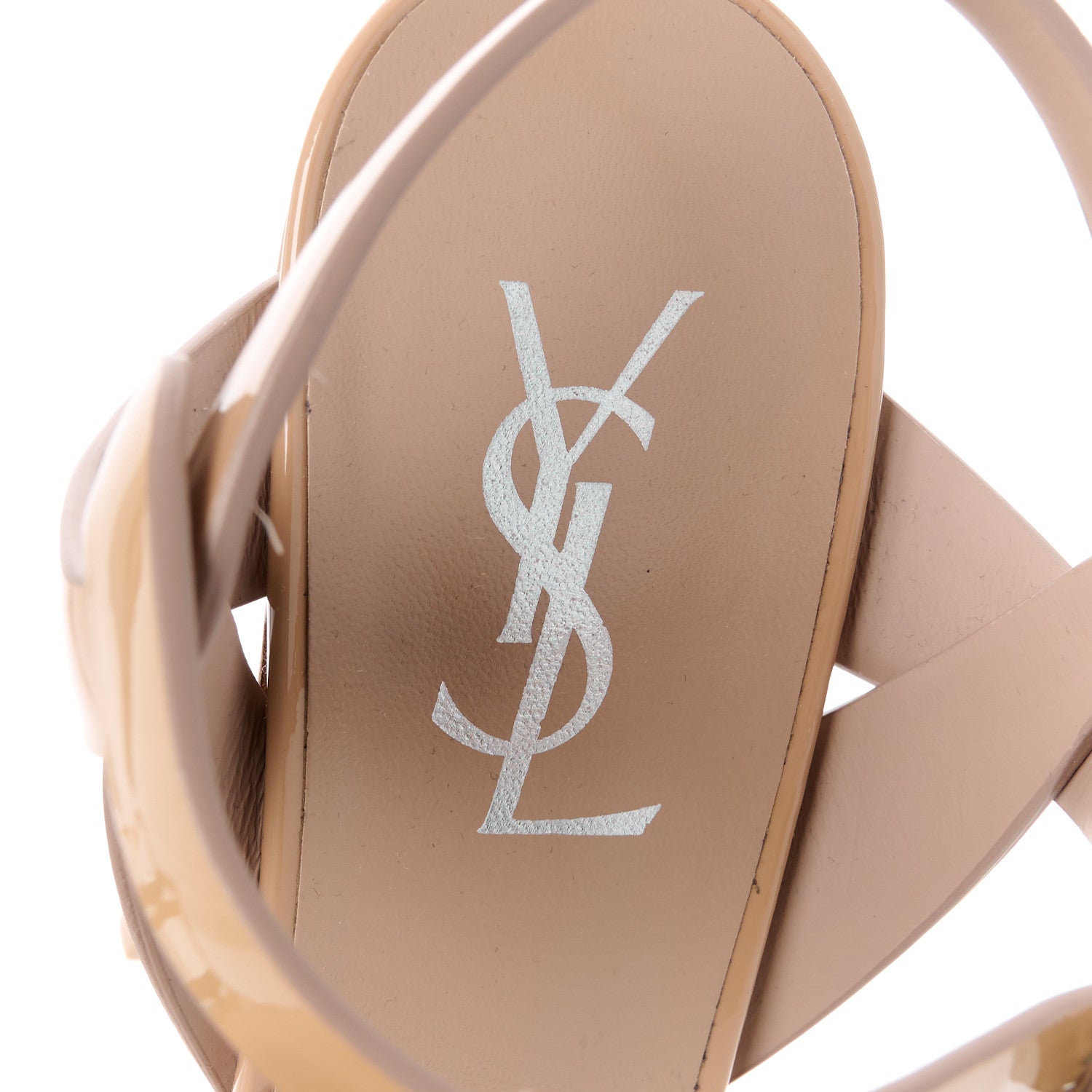 Saint Laurent Patent Tribute 105 Platform Sandals 38.5 Nude Powder 7 of 9