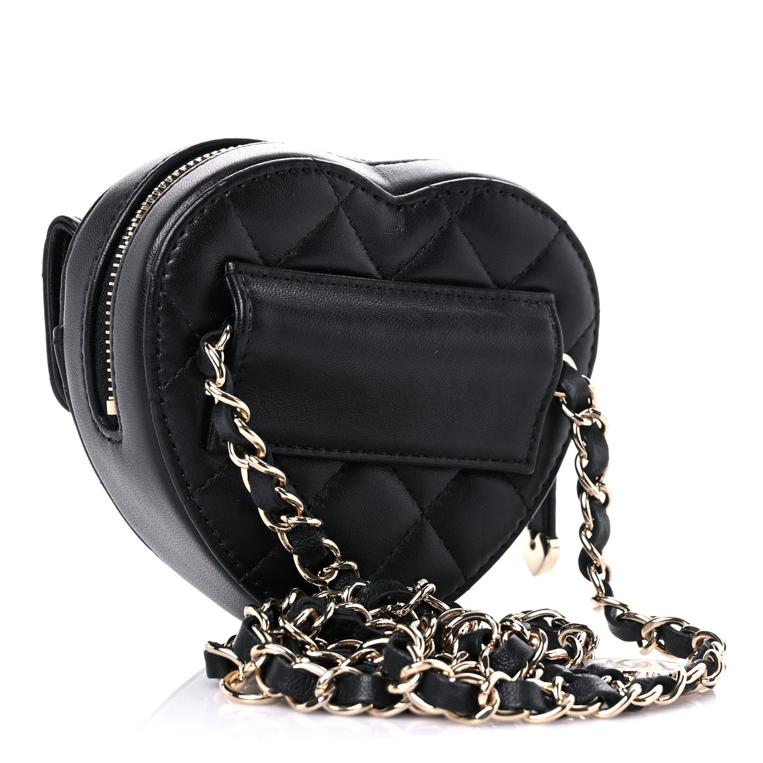 Chanel Lambskin Quilted CC In Love Heart Waist Belt Bag With Chain Black 3 of 10