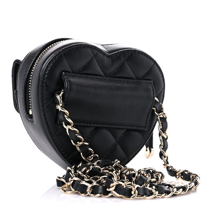 Chanel Lambskin Quilted CC In Love Heart Waist Belt Bag With Chain Black 3 of 10