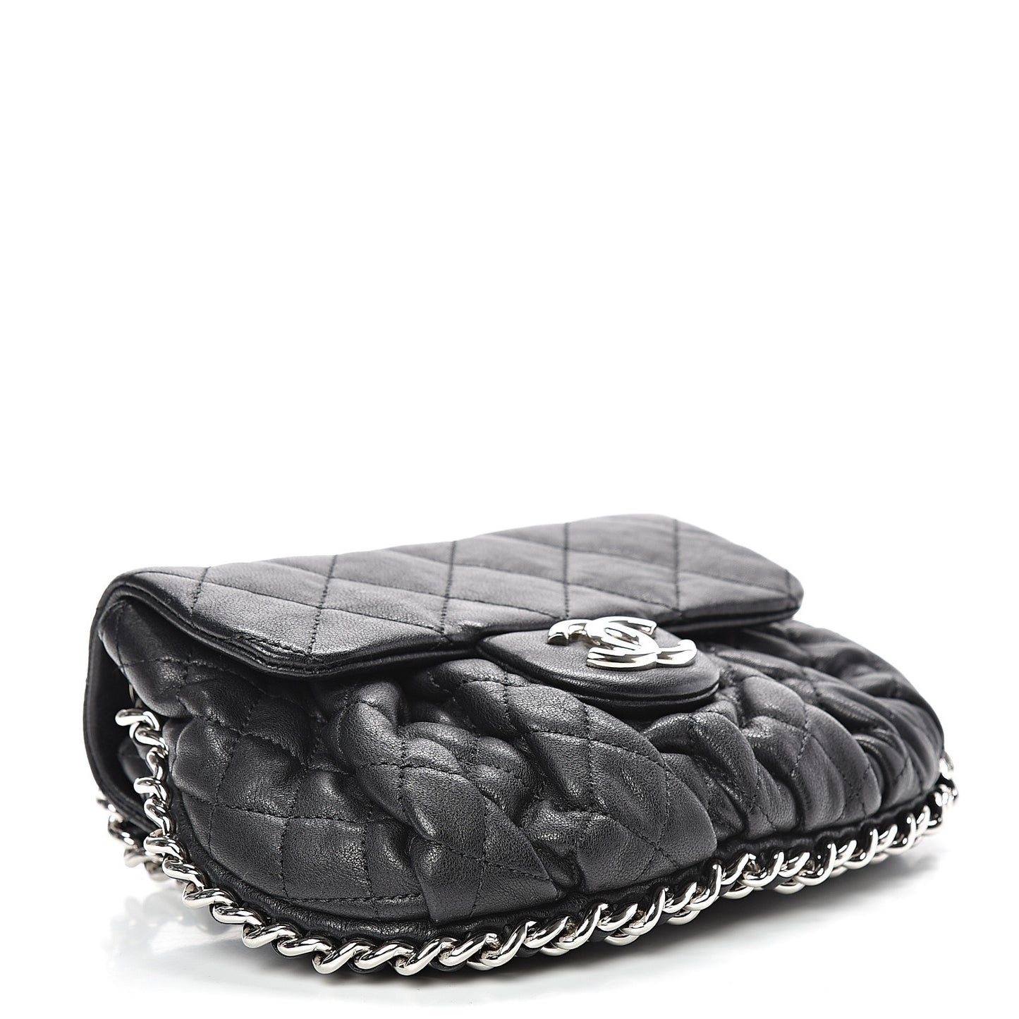 Washed Lambskin Quilted Mini Chain Around Flap Black