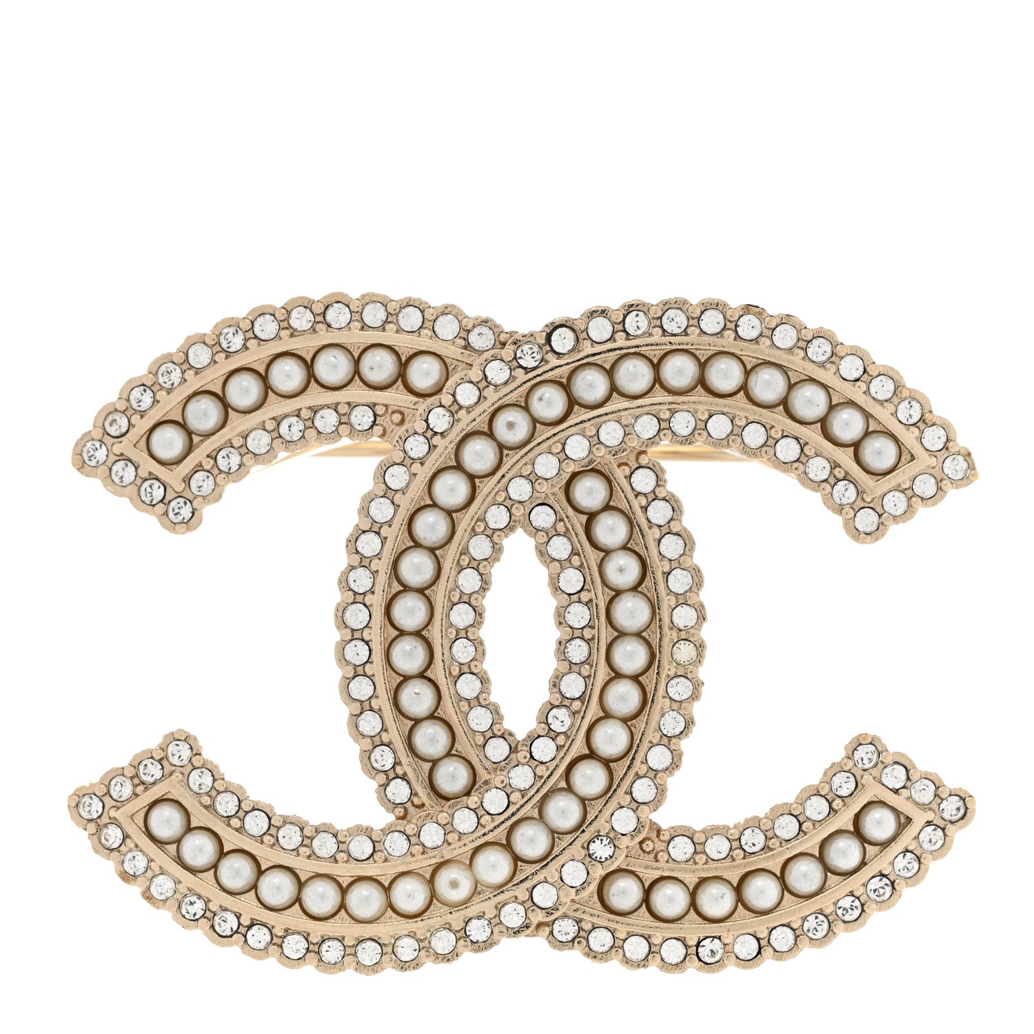 Chanel Pearl Crystal Lace Camellia CC Brooch Gold 1 of 6