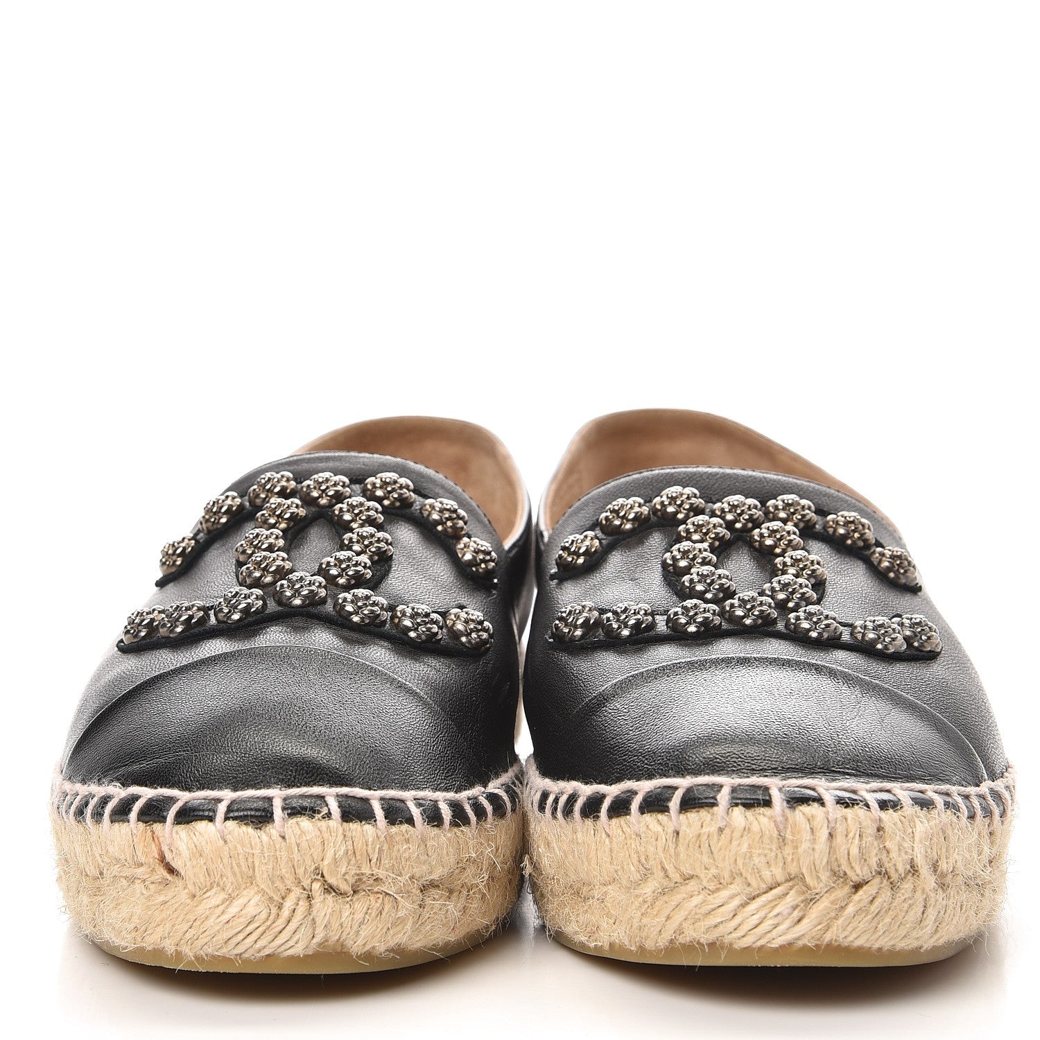 Chanel Lambskin Camellia CC Stud Espadrilles 39 Black 2 of 10