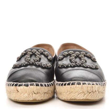 Chanel Lambskin Camellia CC Stud Espadrilles 39 Black 2 of 10