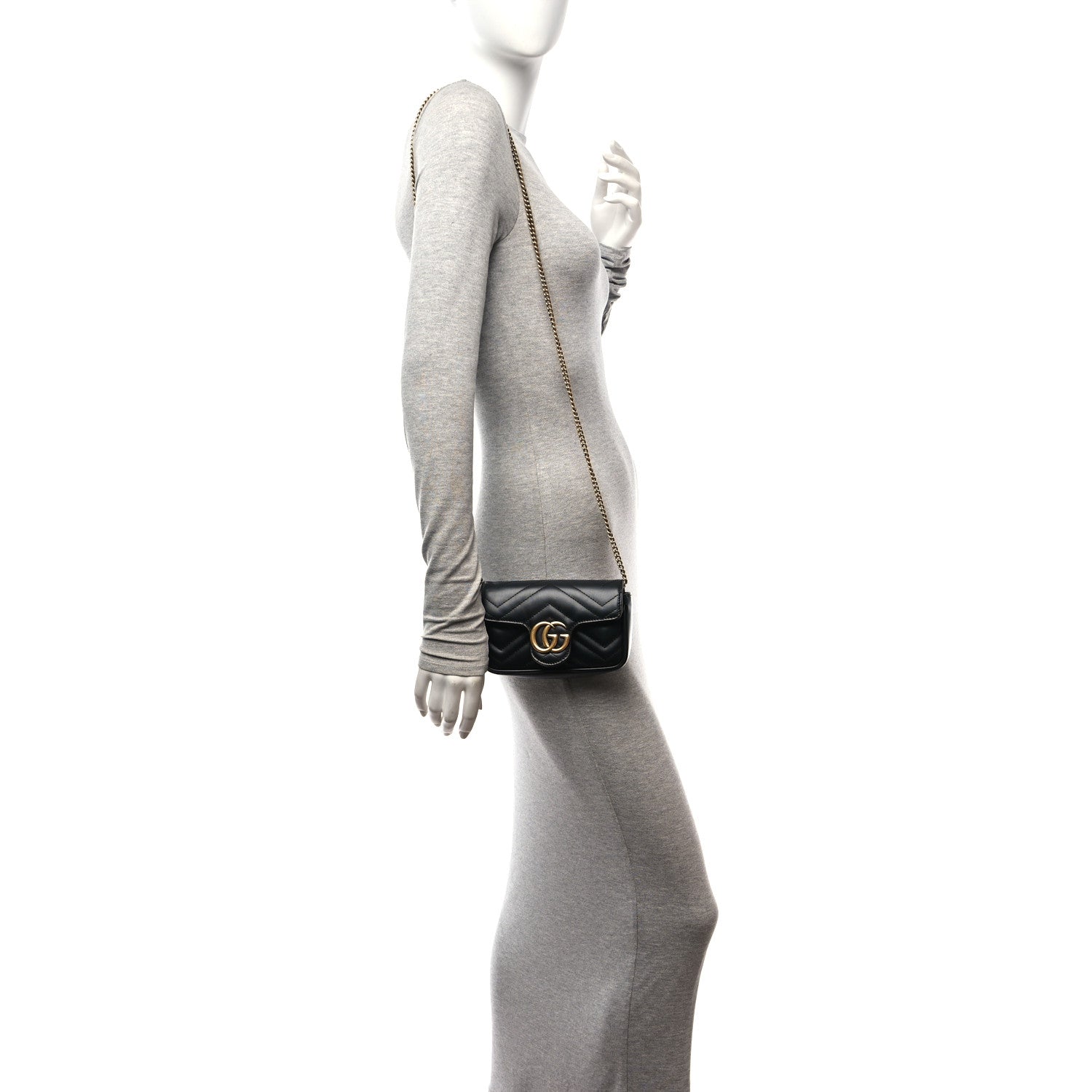Gucci Calfskin Matelasse Super Mini GG Marmont Shoulder Bag Black 2 of 11