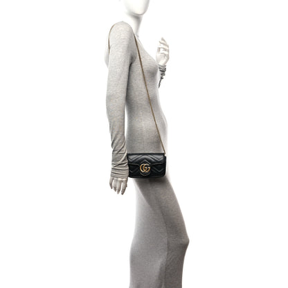 Gucci Calfskin Matelasse Super Mini GG Marmont Shoulder Bag Black 2 of 11