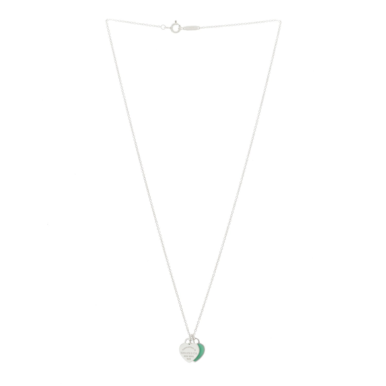 Tiffany Sterling Silver Enamel Return to Tiffany Double Mini Heart Tag Pendant Necklace Blue 2 of 5