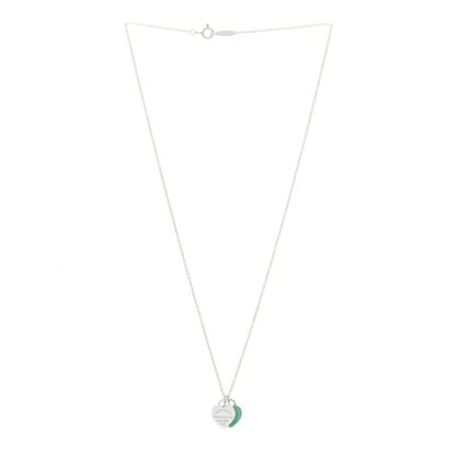 Tiffany Sterling Silver Enamel Return to Tiffany Double Mini Heart Tag Pendant Necklace Blue 2 of 5