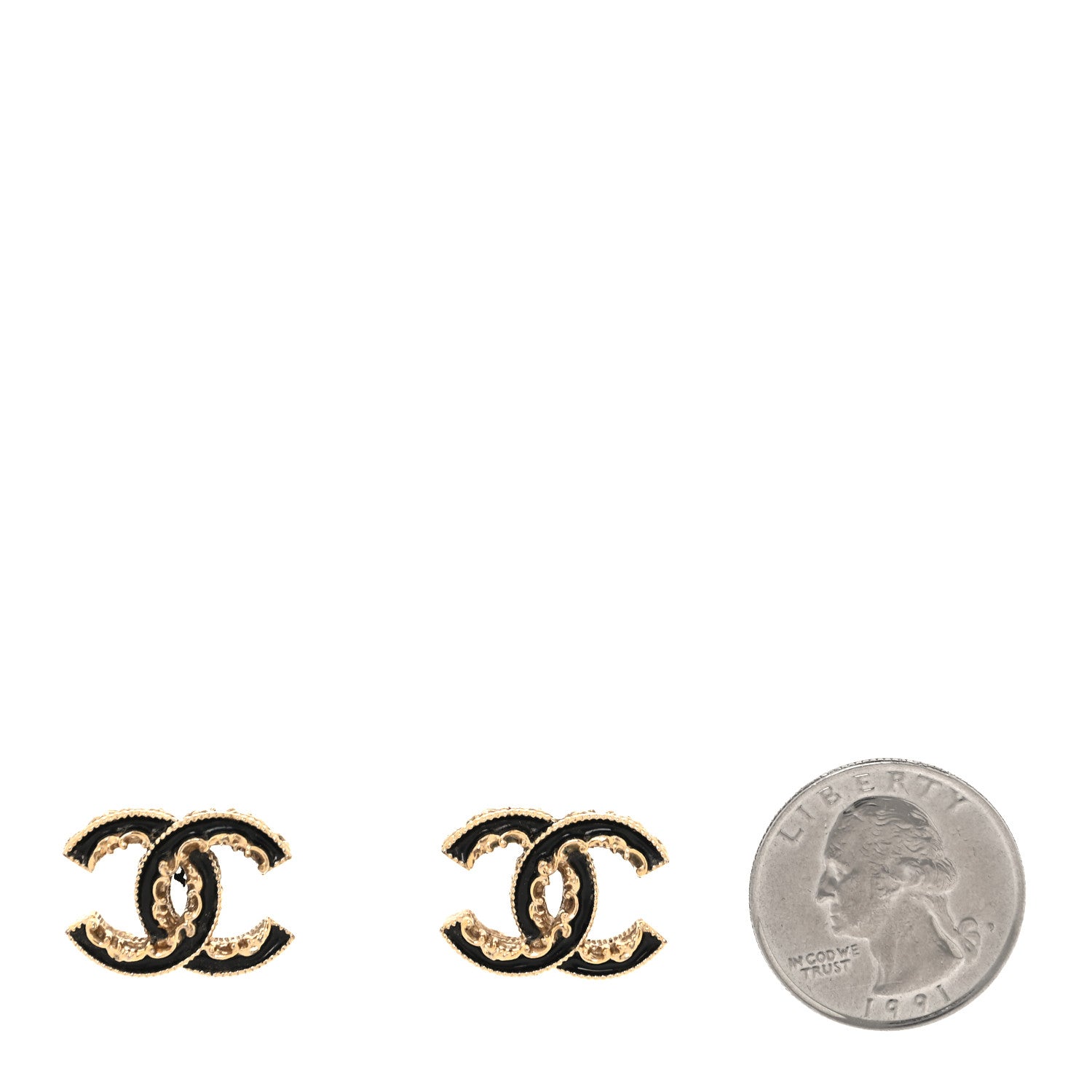 Chanel Enamel CC Baroque Earrings Black Gold 2 of 5