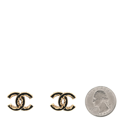 Chanel Enamel CC Baroque Earrings Black Gold 2 of 5