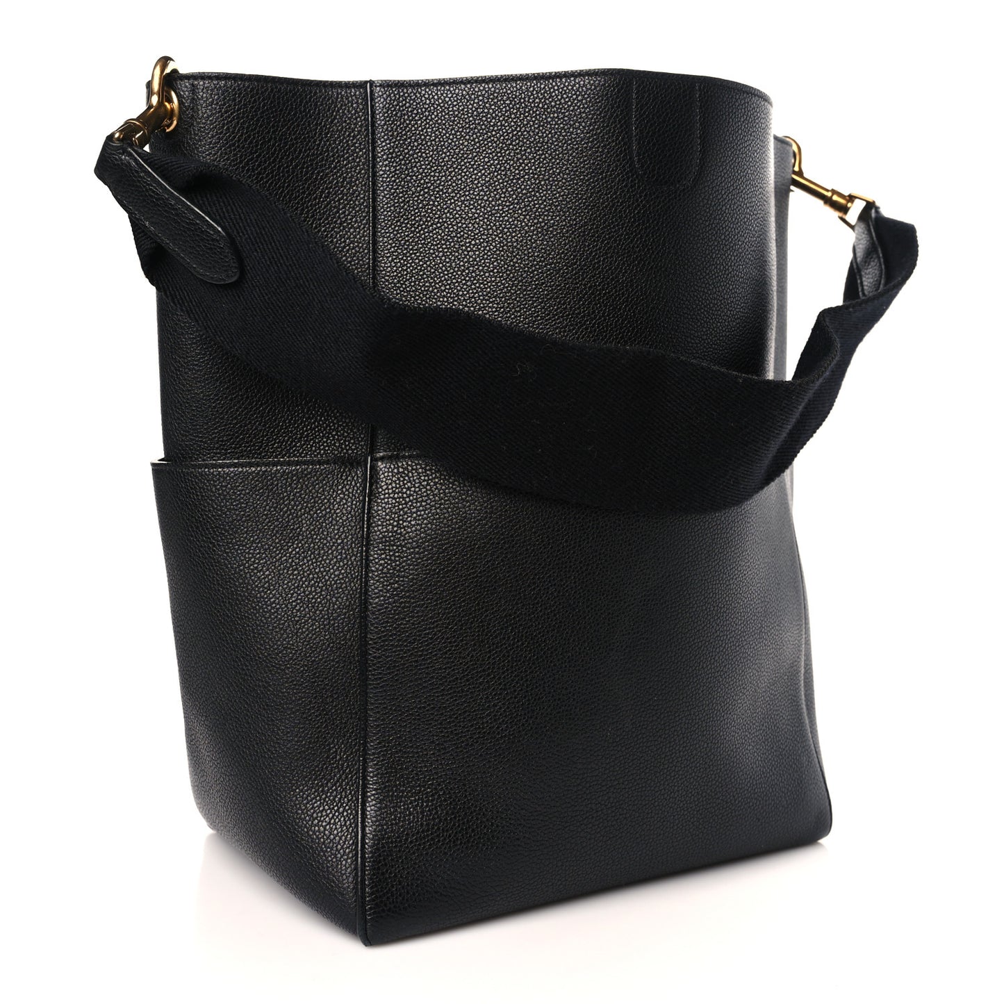 Soft Grained Calfskin Sangle Bucket Bag Black