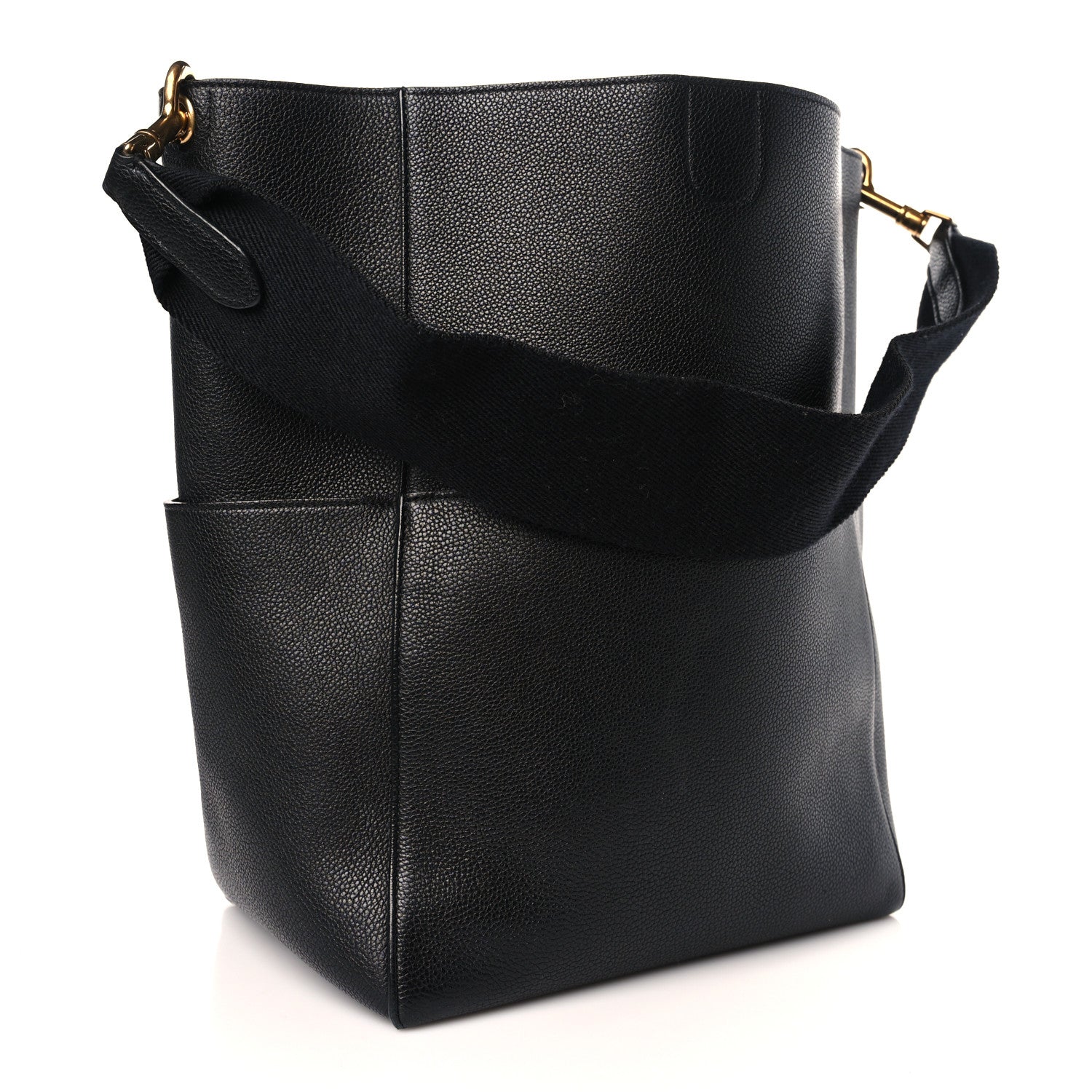 Celine Soft Grained Calfskin Sangle Bucket Bag Black 3 of 8