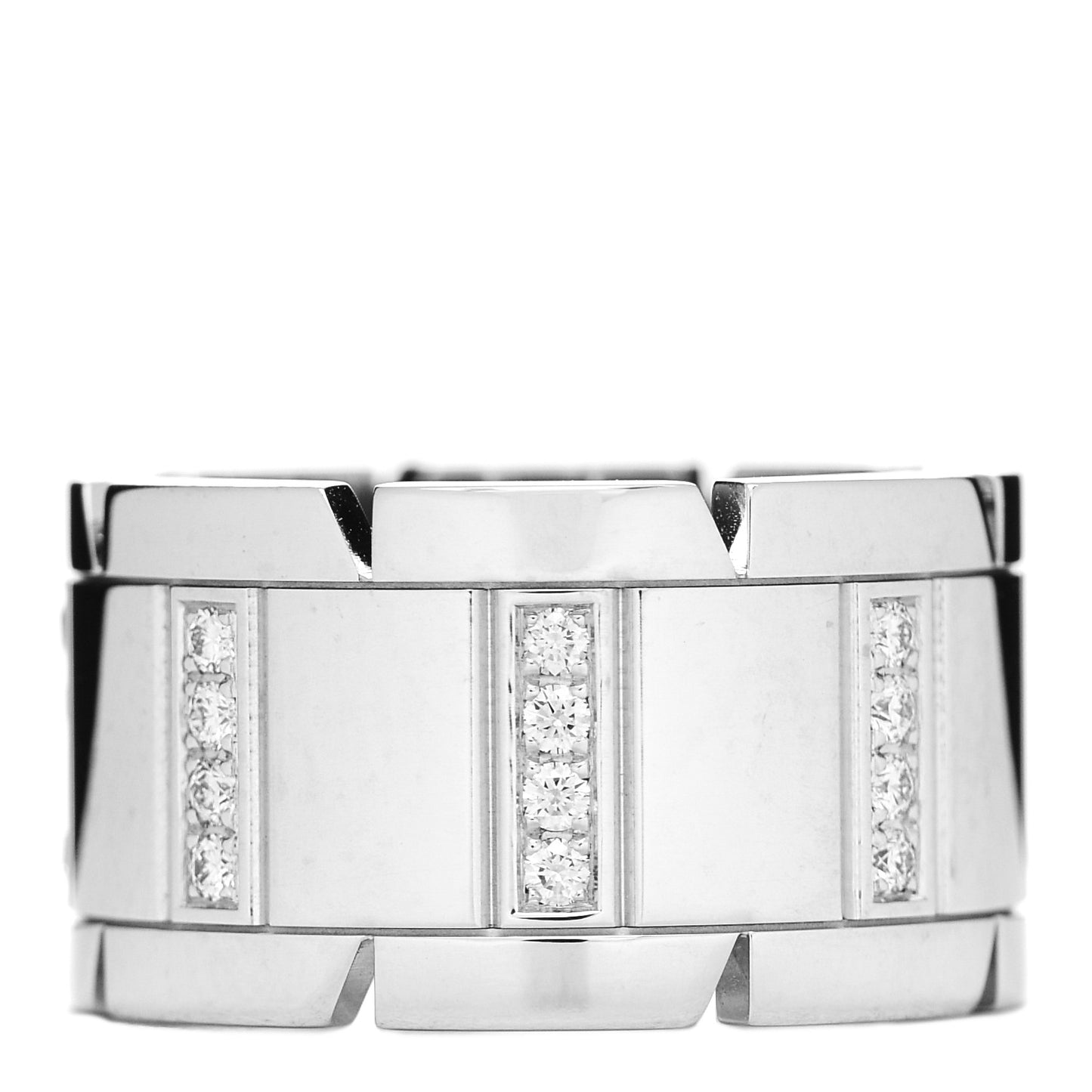 18K White Gold Diamond 11mm Tank Francaise Ring 50 5.25