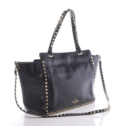 Valentino Garavani Textured Calfskin Medium Rockstud Tote Black 4 of 13