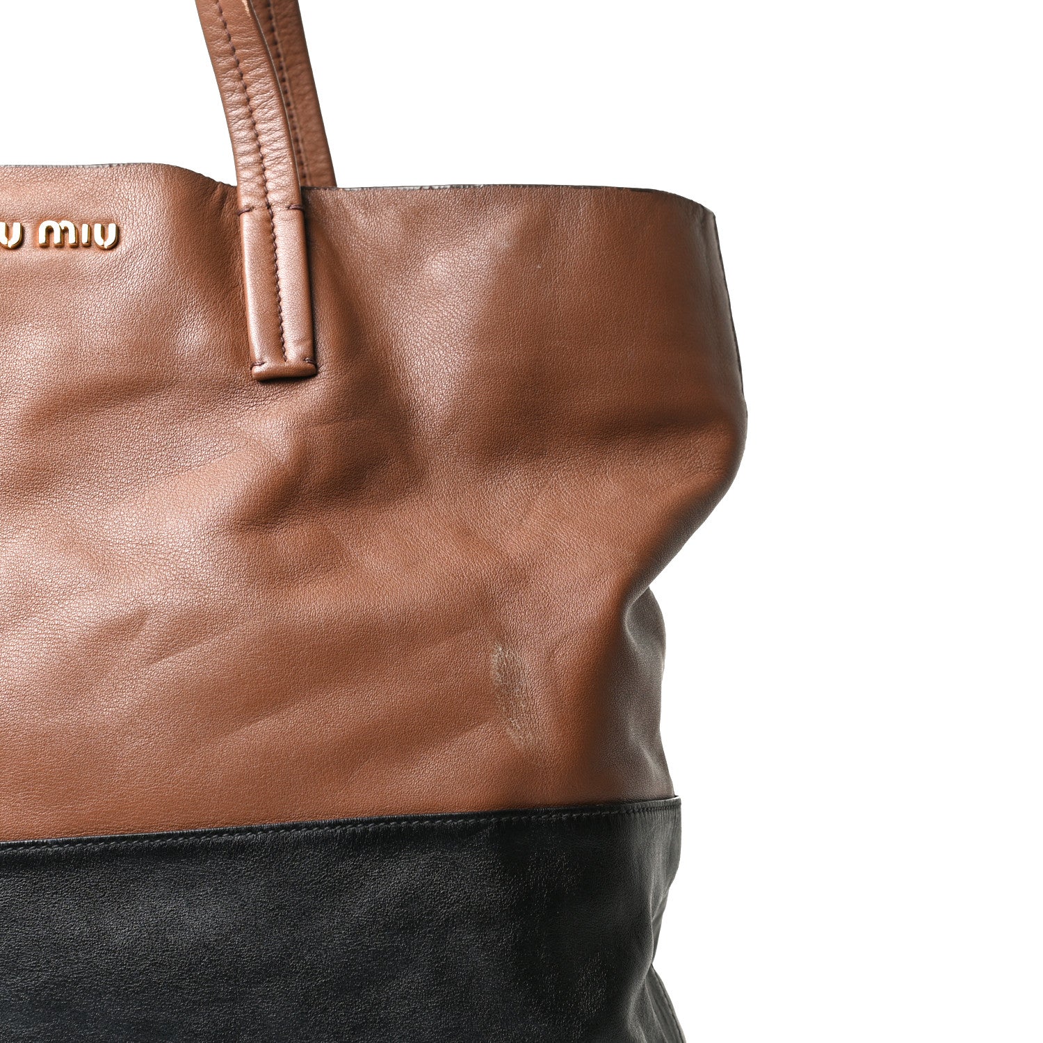 Miu Miu Vitello Soft Calf Tote Black Cannella 13 of 21