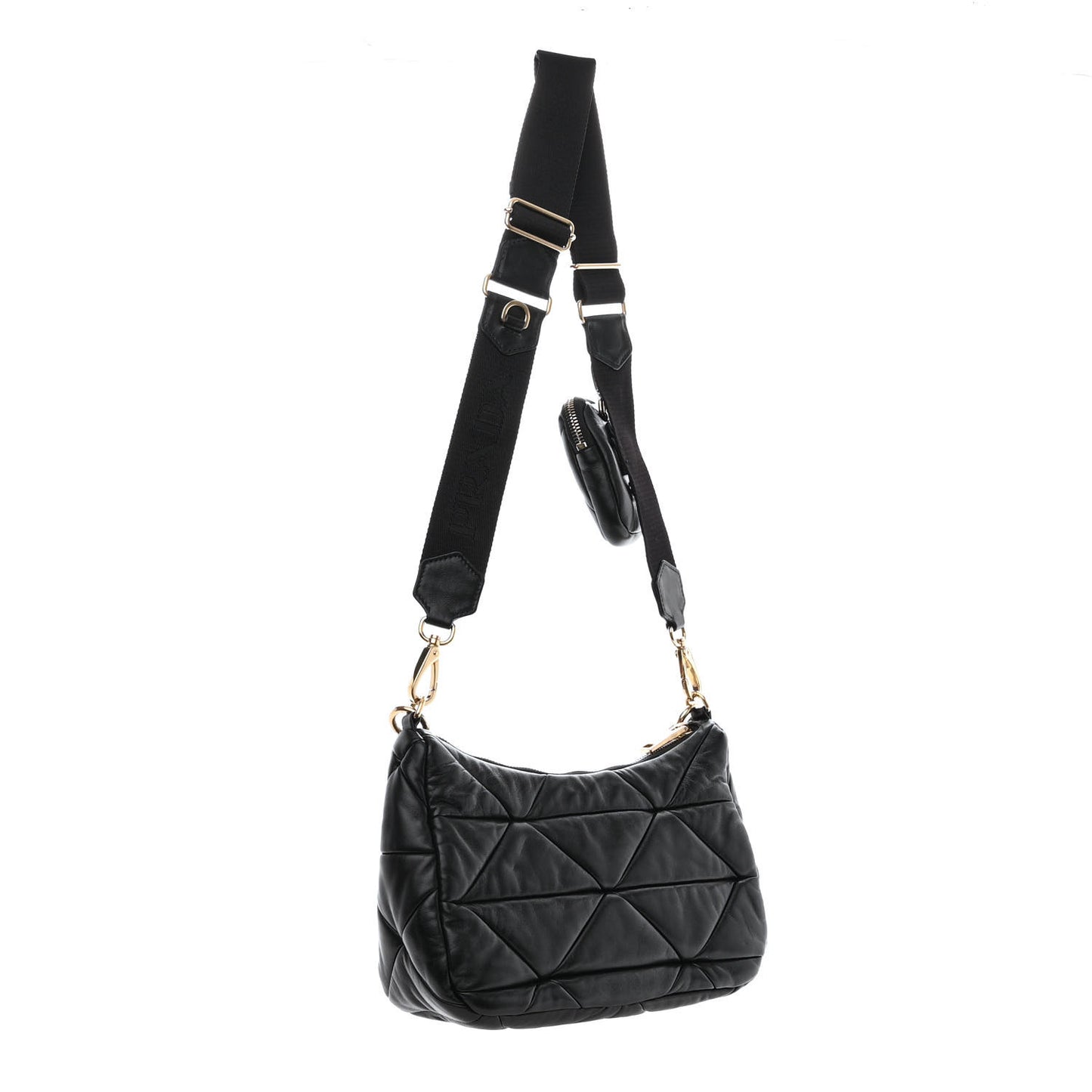 Nappa Re-Nylon Triangle Quilted Patchwork System Shoulder Bag Black