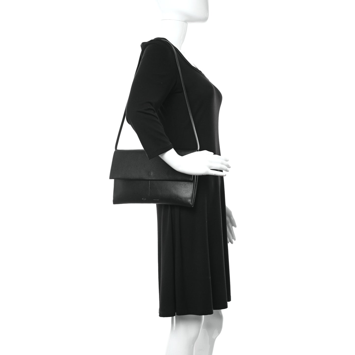 Goatskin Folded Clutch With Strap Black