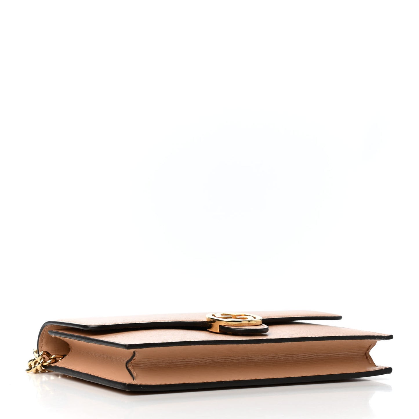 Textured Calfskin Icon Chain Wallet Pink Apricot