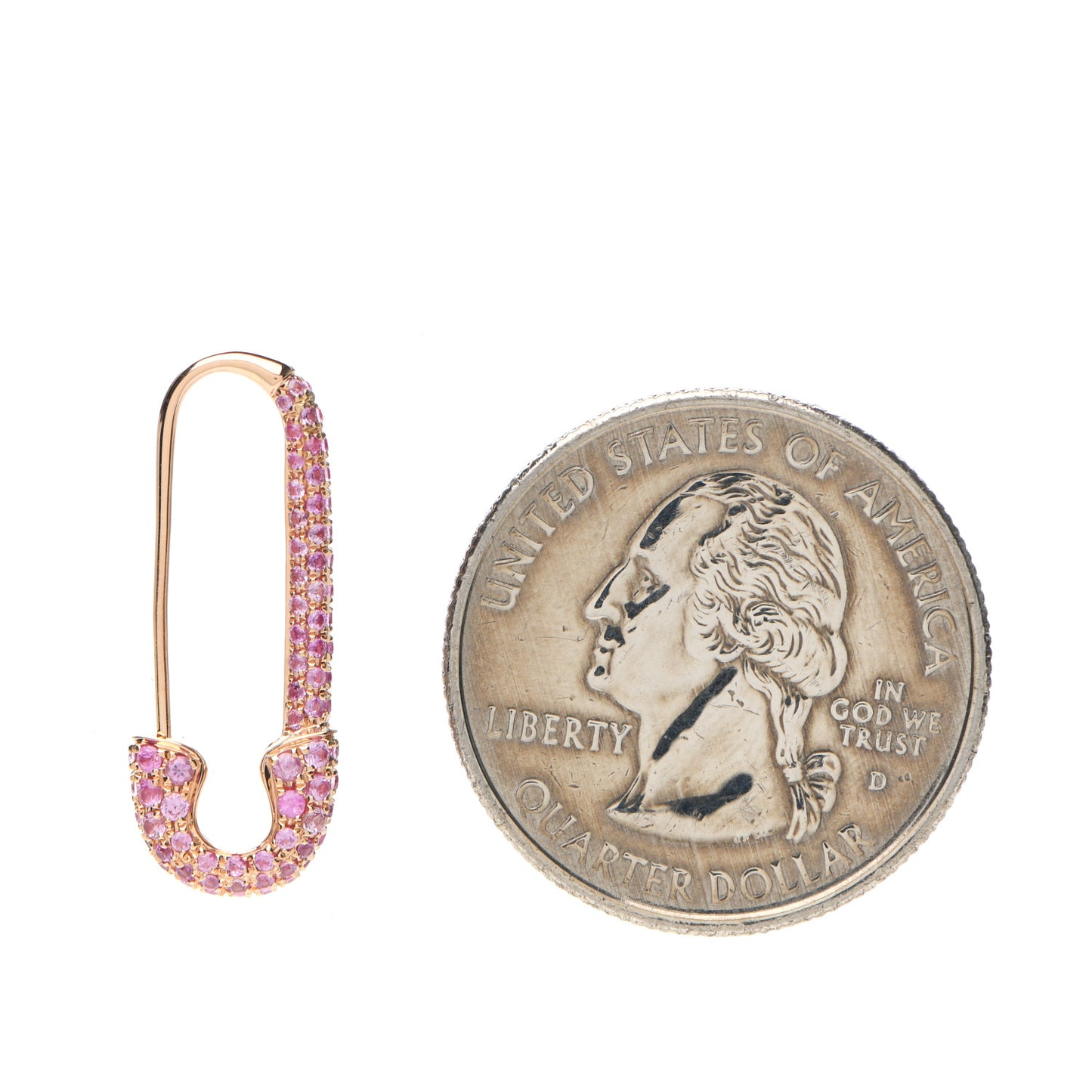 18K Rose Gold Pink Sapphire Safety Pin Earring