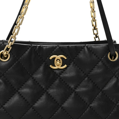 Chanel Calfskin Stitched Small Retro Chain Tote Black 9 of 12