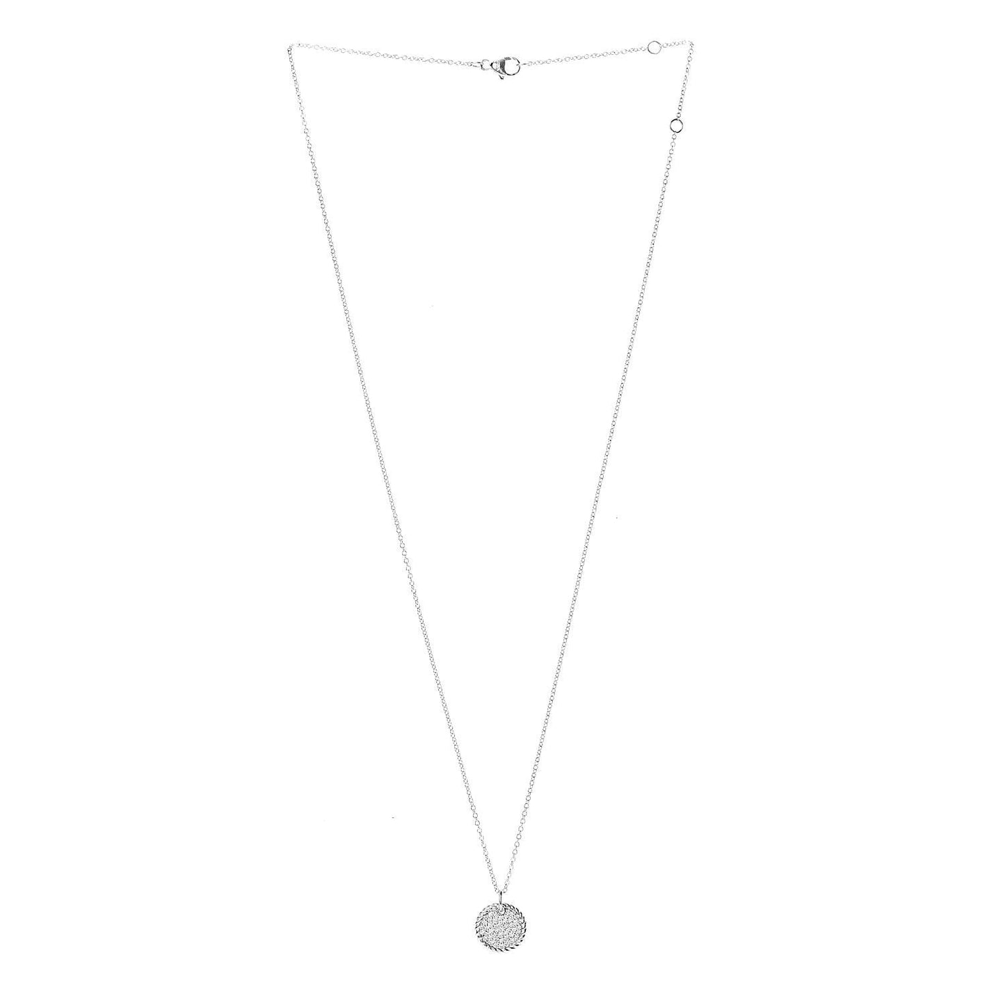 18K White Gold Diamond Cable Collectibles Pave Charm Pendant Necklace