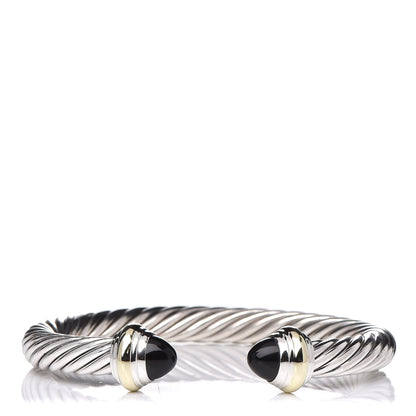 David Yurman Sterling Silver 14K Yellow Gold Black Onyx 7mm Cable Classics Bracelet 1 of 5