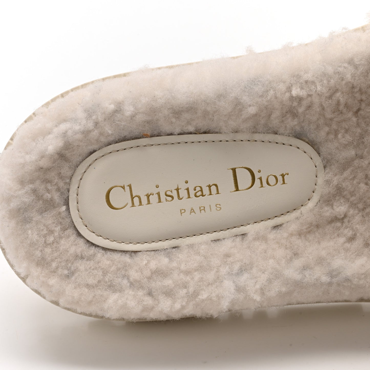 Shearling Canvas Lurex Embroidered Dway 10mm Slide Sandals 39 Natural Platinum