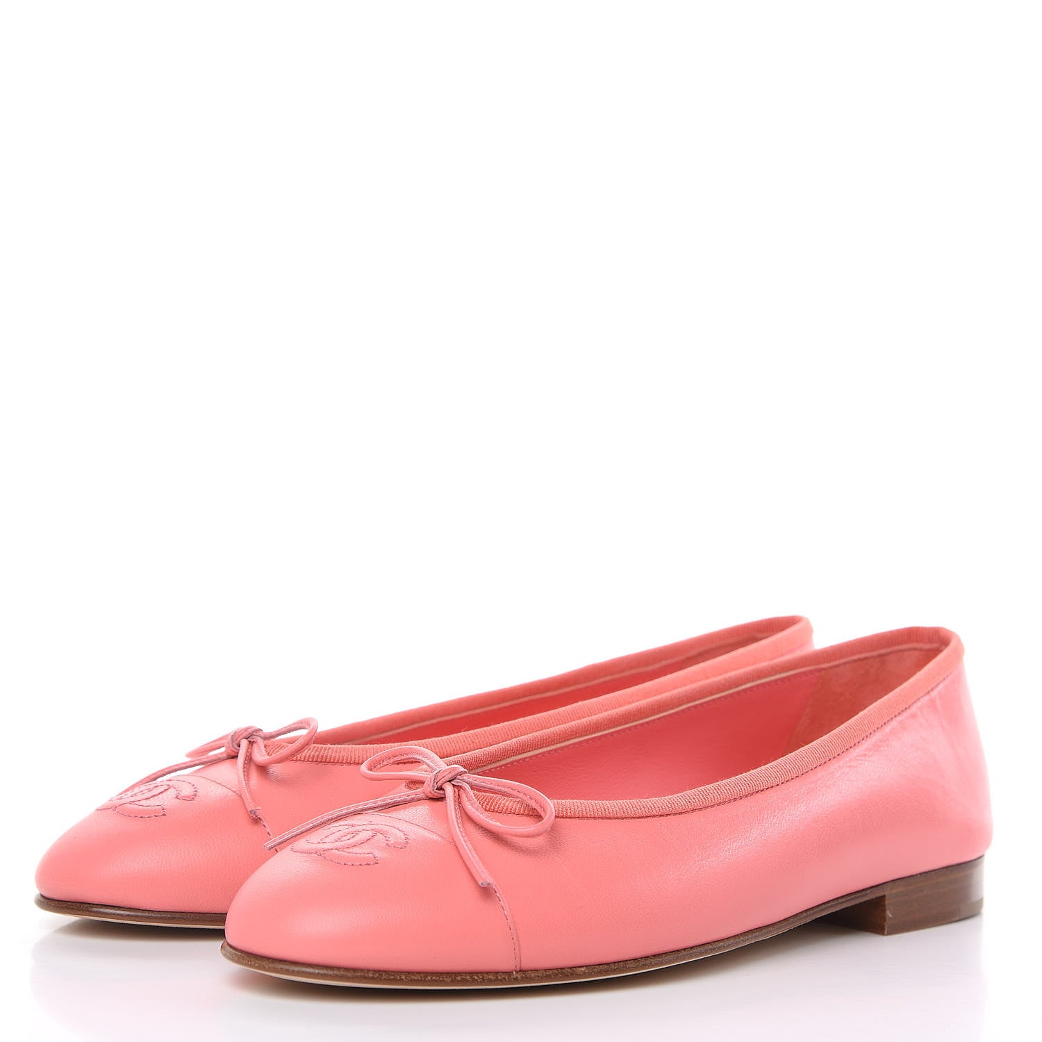 Chanel Goatskin Cap Toe CC Ballerina Flats 37.5 Pink 3 of 9