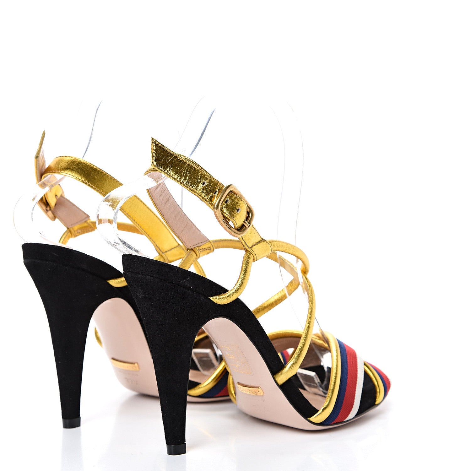 Gucci Metallic Nappa Sylvie Web Sandal 37.5 Gold 4 of 14