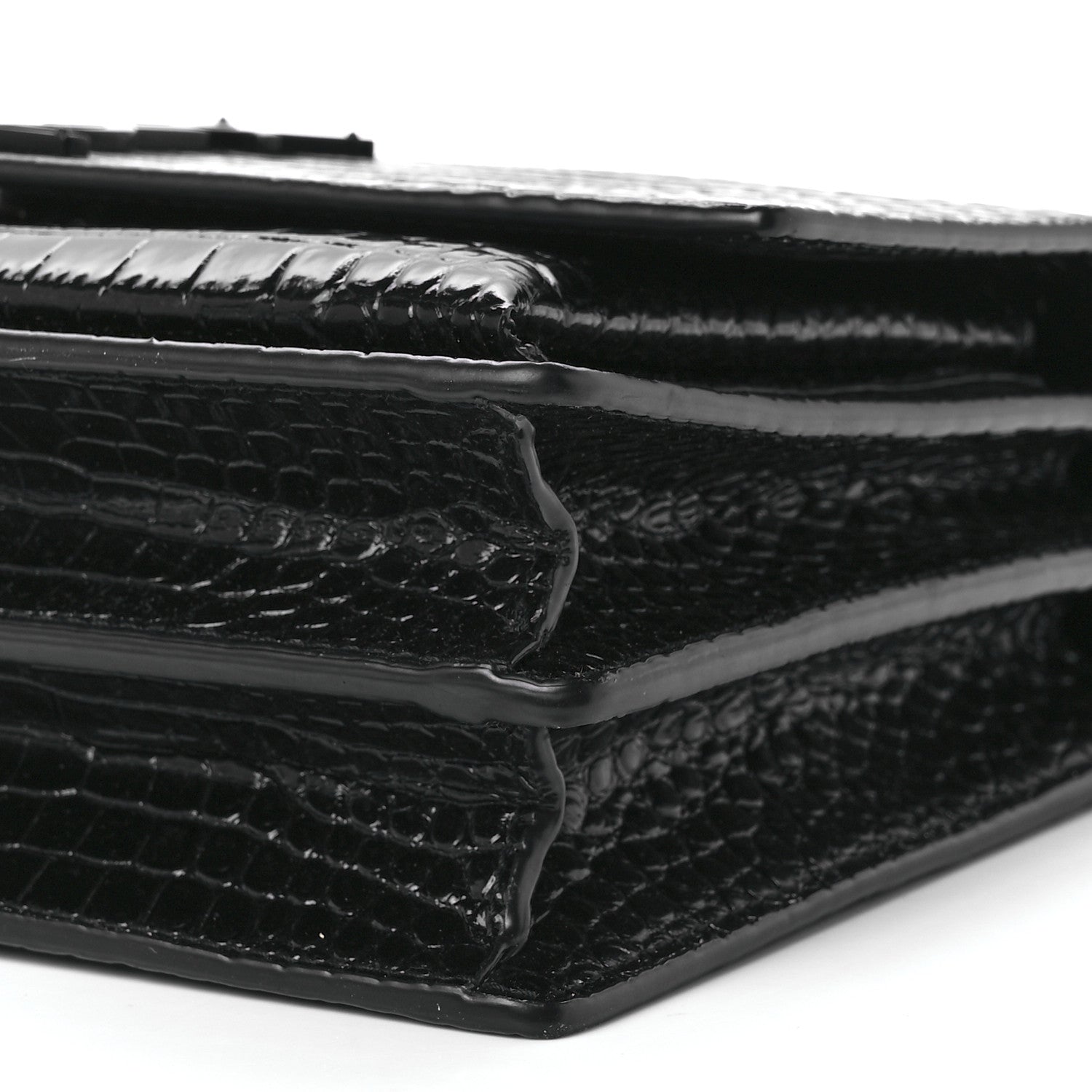 Saint Laurent Calfskin Crocodile Embossed Medium Monochrome Monogram Sunset Black 9 of 9