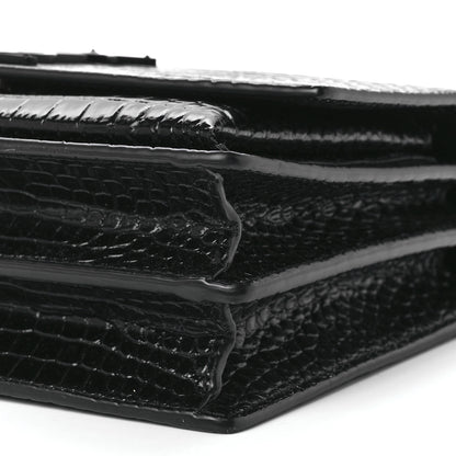 Saint Laurent Calfskin Crocodile Embossed Medium Monochrome Monogram Sunset Black 9 of 9