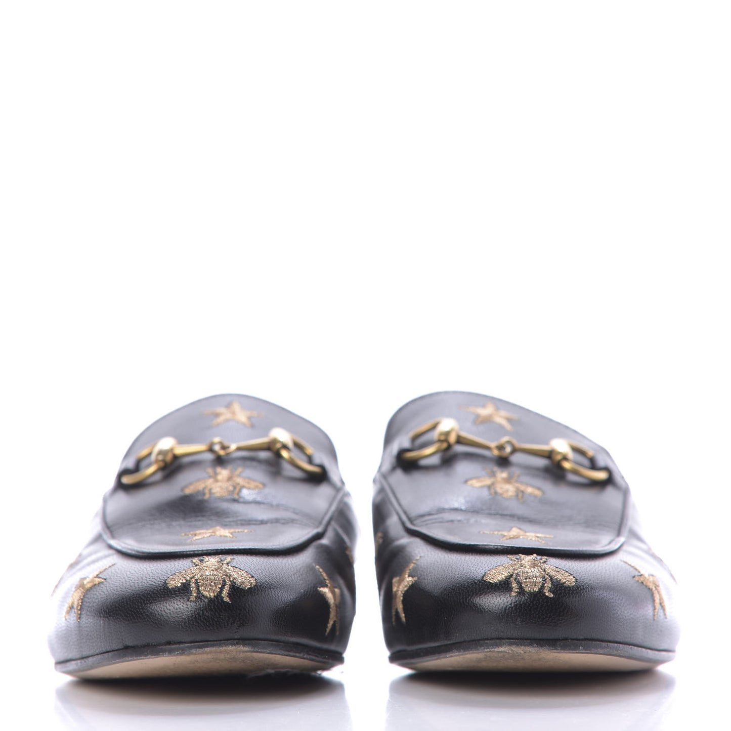 Goatskin Bee Star Embroidered Womens Princetown Slippers 37 Black