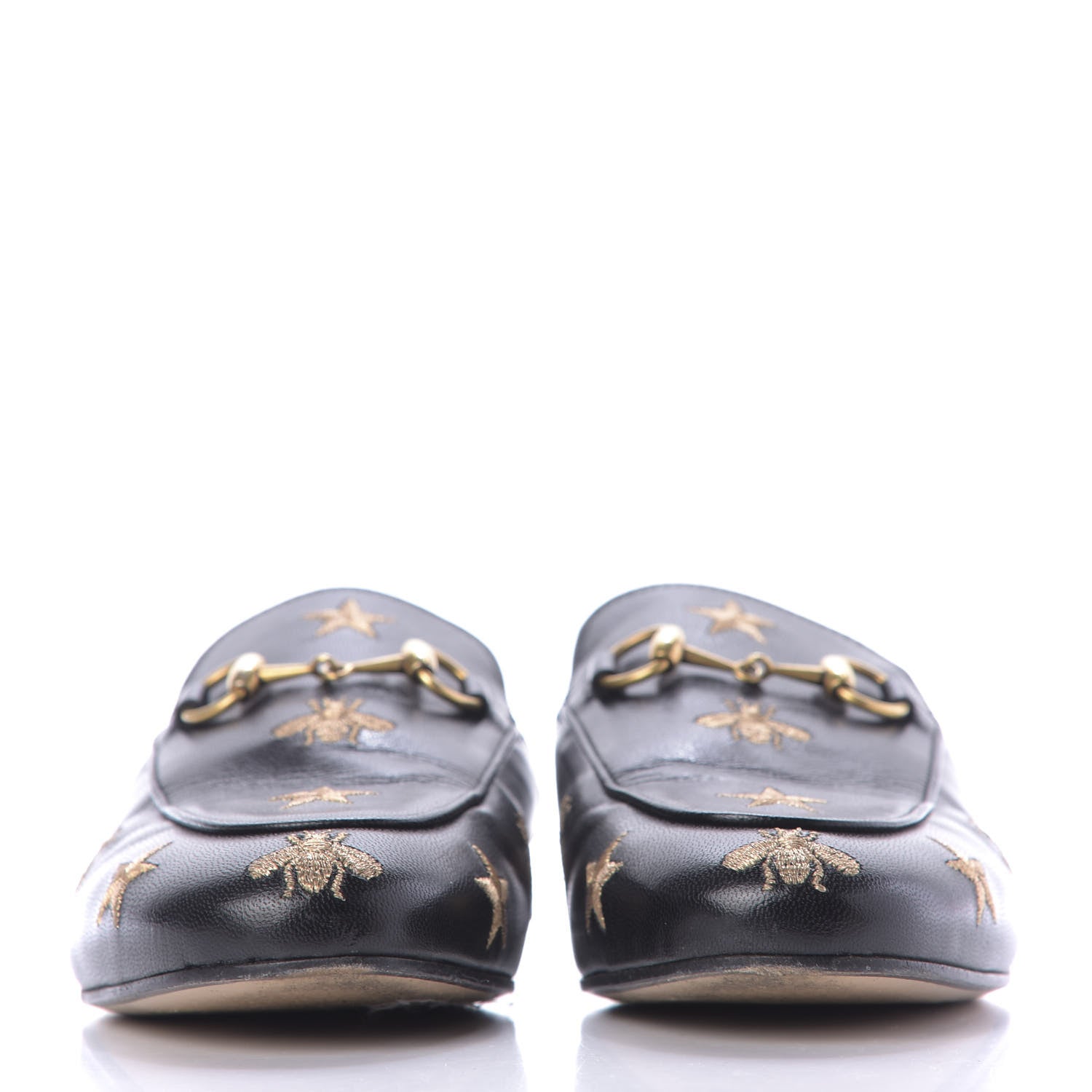 Gucci Goatskin Bee Star Embroidered Womens Princetown Slippers 37 Black 2 of 12