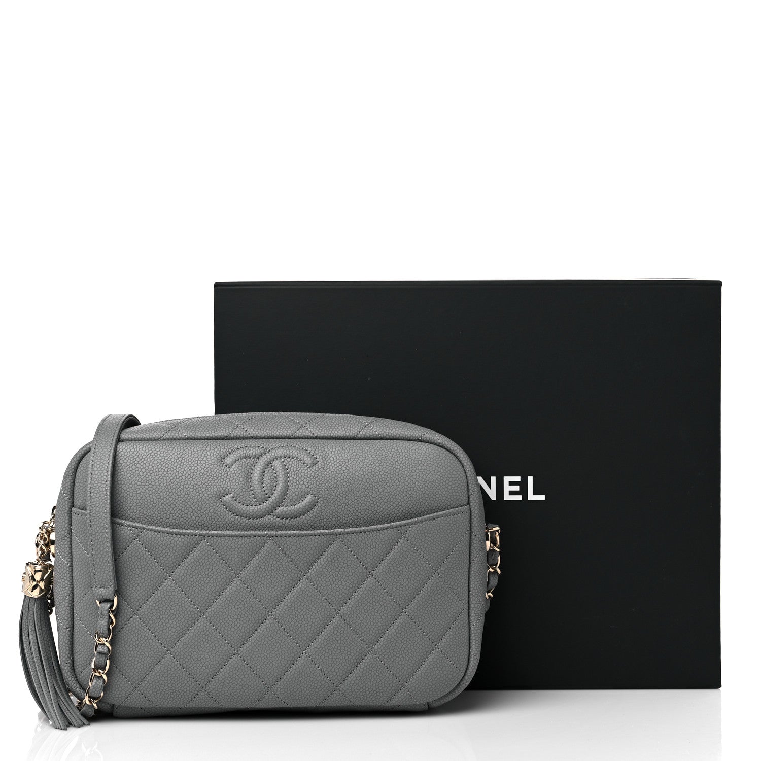 Chanel Iridescent Caviar Flat Quilted Small Coco Tassel Camera Case Grey 10 of 10