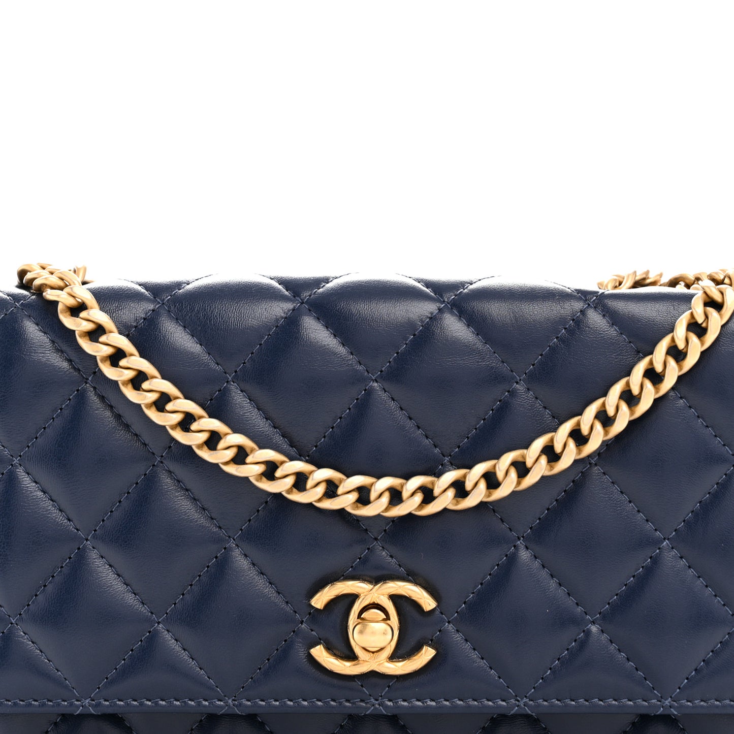Lambskin Quilted Pillow Crush Wallet On Chain WOC Dark Blue