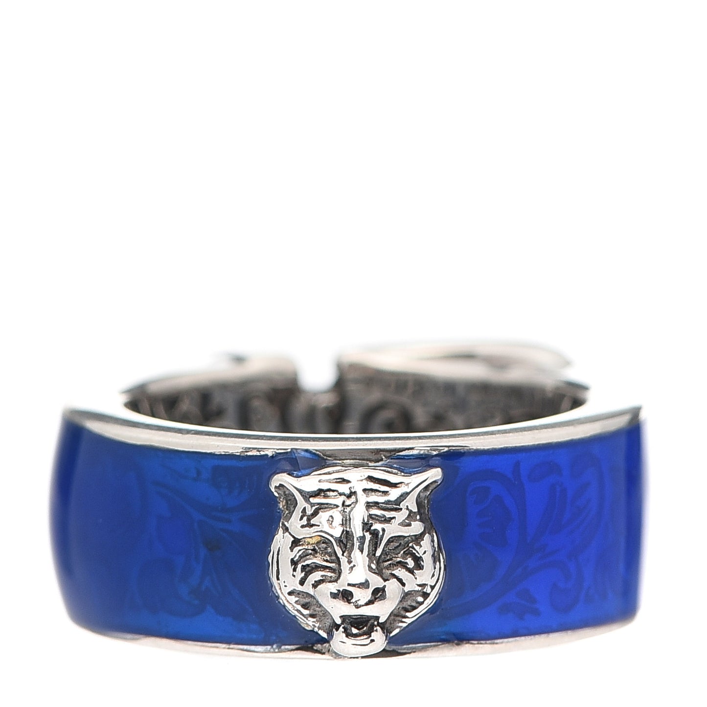 Sterling Silver Enamel Feline Head Buckle Ring Blue 55 7.25