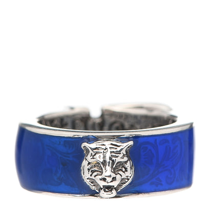 Gucci Sterling Silver Enamel Feline Head Buckle Ring Blue 55 7.25 3 of 4