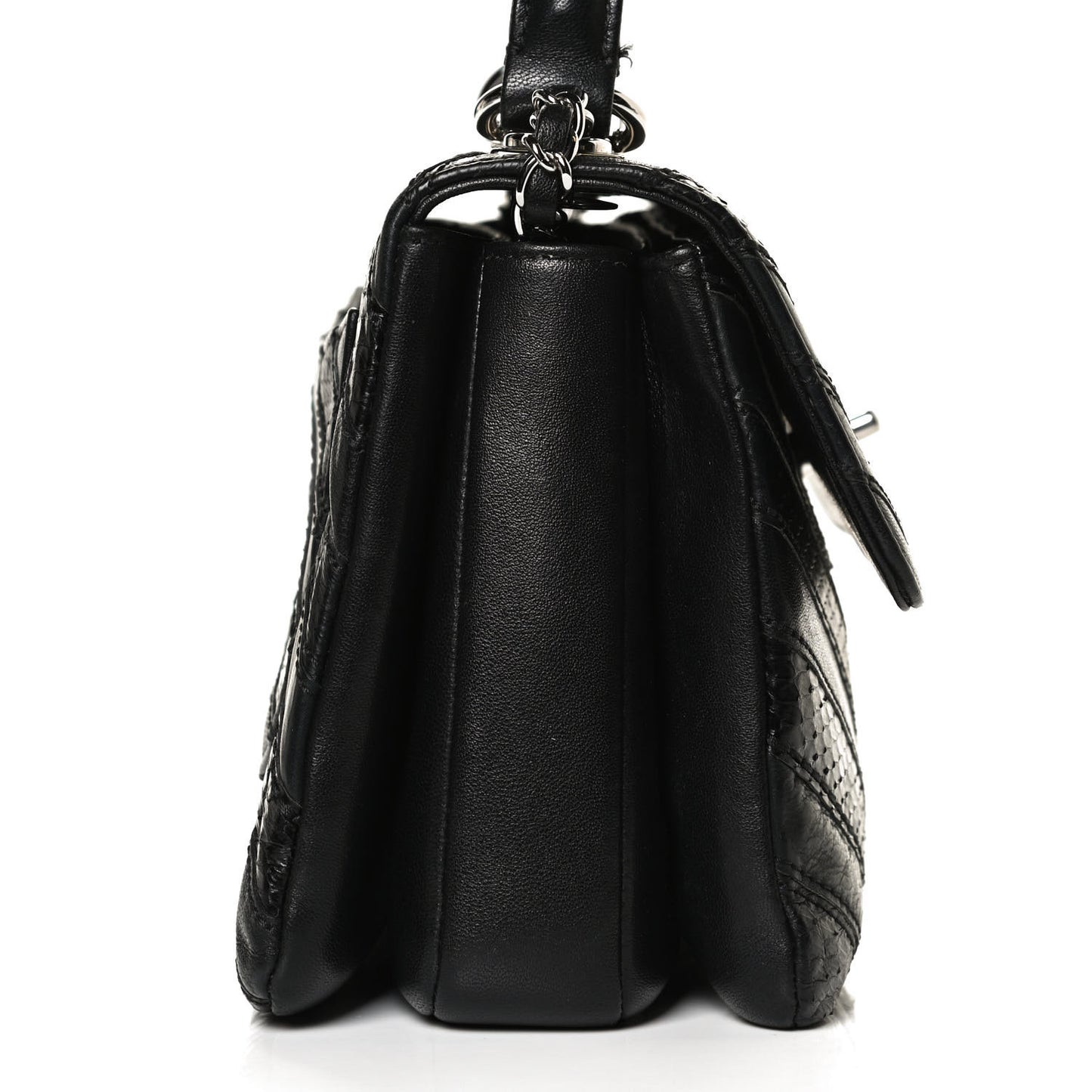 Calfskin Sheepskin Watersnake Chevron Quilted CC Small Trendy CC Dual Handle Flap Bag Black